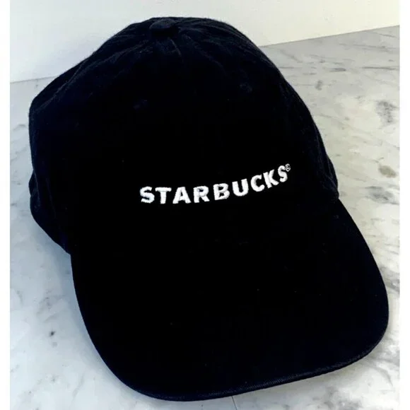 STARBUCKS Barista Cap Black Adjustable Strapback Hat Embroidered Uniform EUC - Picture 2 of 5